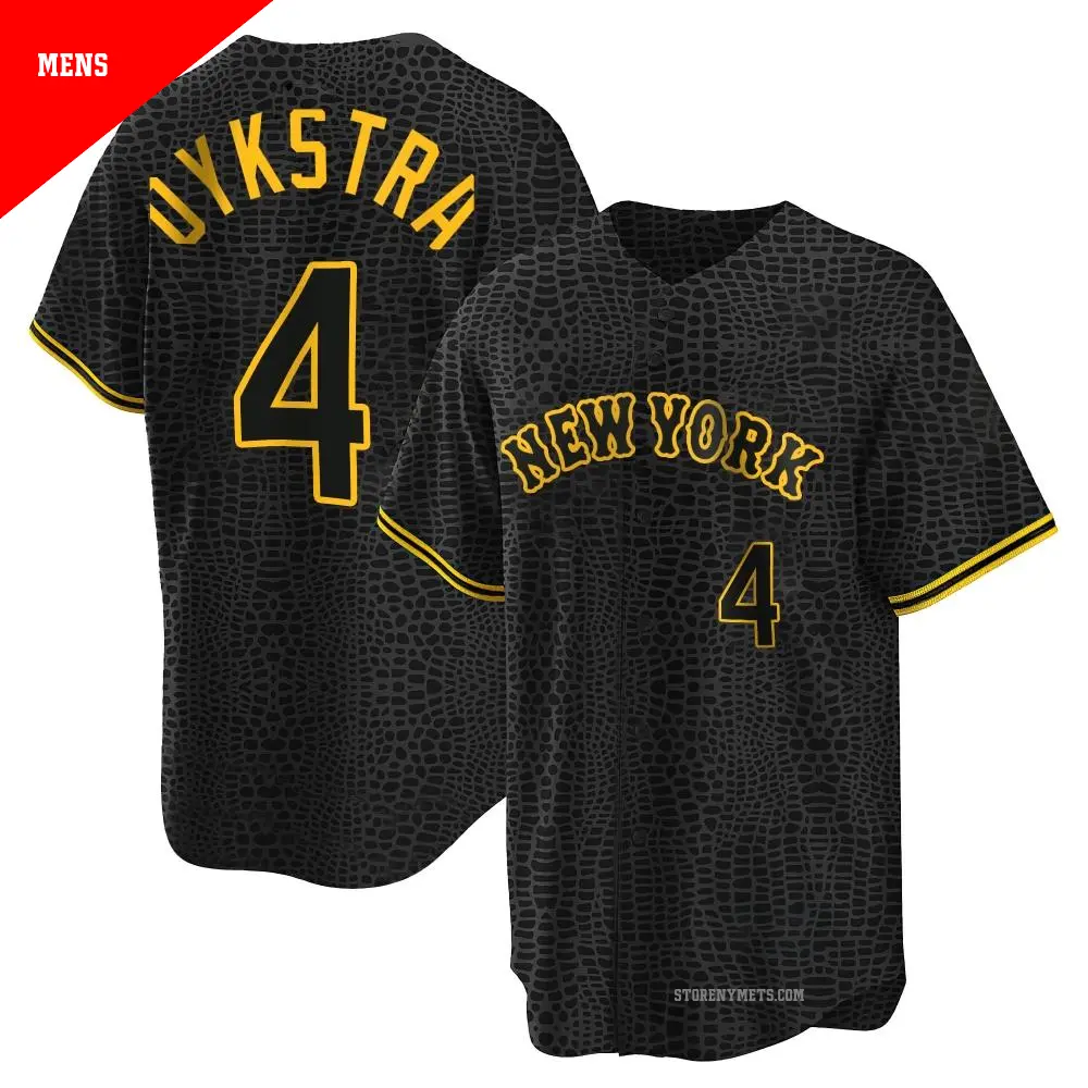 Men's ＃4 Lenny Dykstra New York Mets Black Replica Snake Skin City Jersey