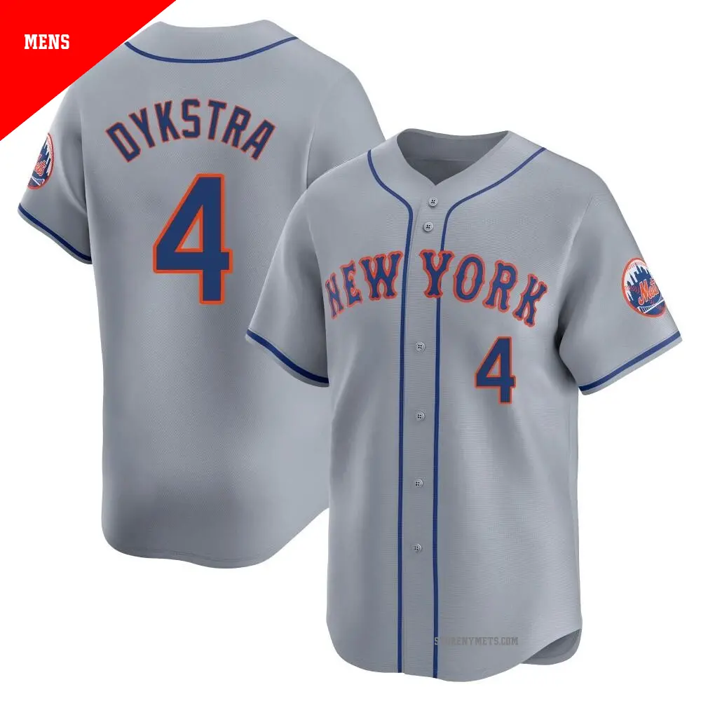 Men's ＃4 Lenny Dykstra New York Mets Gray Limited Away Jersey