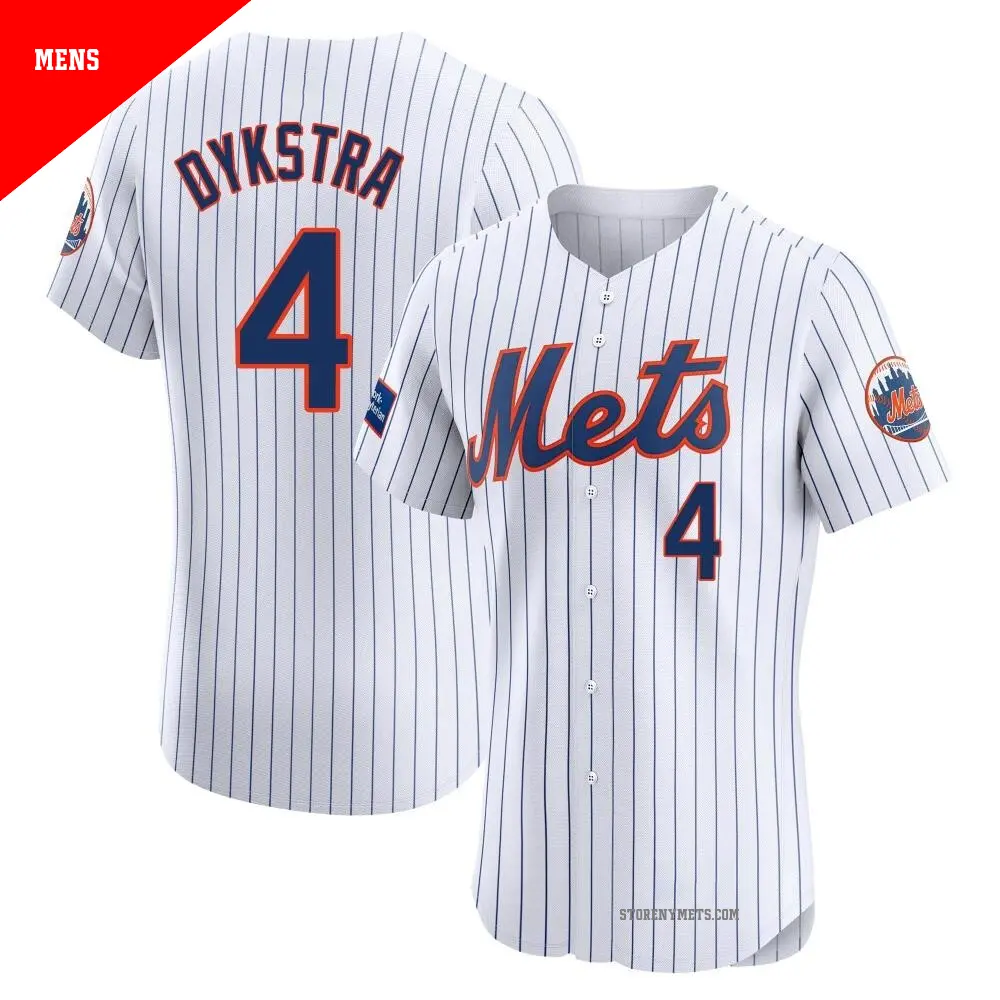Men's ＃4 Lenny Dykstra New York Mets White Elite Home Patch Jersey
