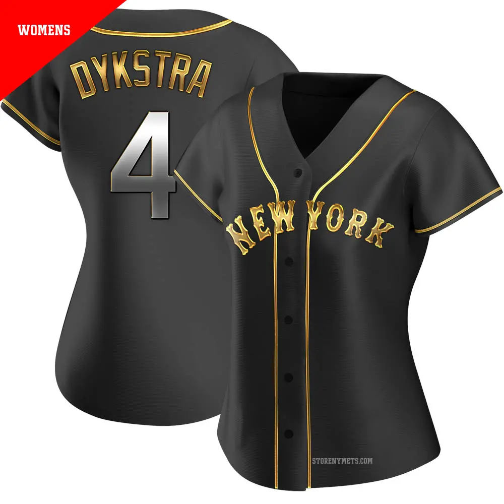 Women's ＃4 Lenny Dykstra New York Mets Gold Replica Black en Alternate Jersey