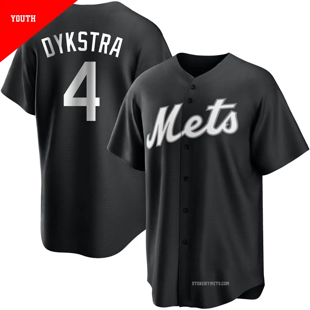 Youth ＃4 Lenny Dykstra New York Mets Black/White Replica Jersey