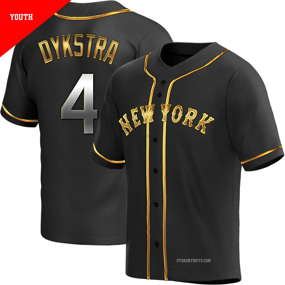 Youth ＃4 Lenny Dykstra New York Mets Gold Replica Black en Alternate Jersey