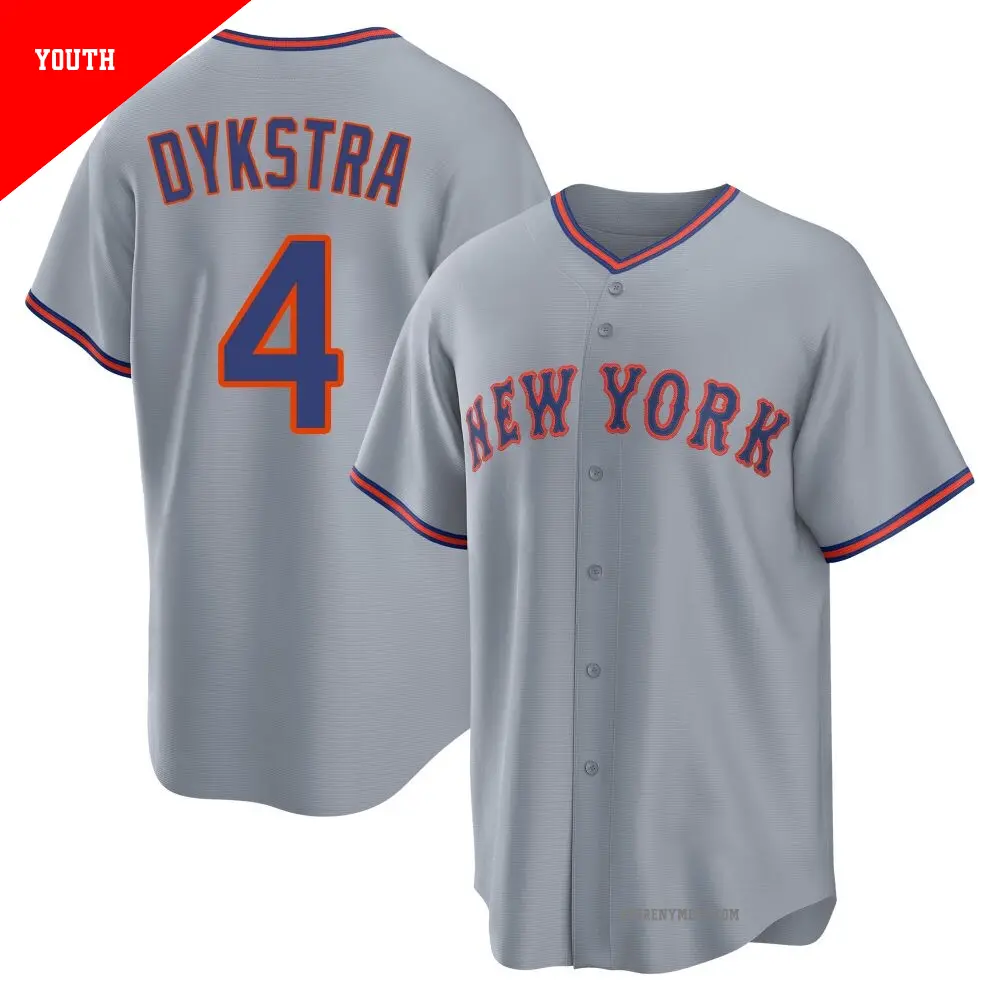 Youth ＃4 Lenny Dykstra New York Mets Gray Replica Away 2.0 Jersey